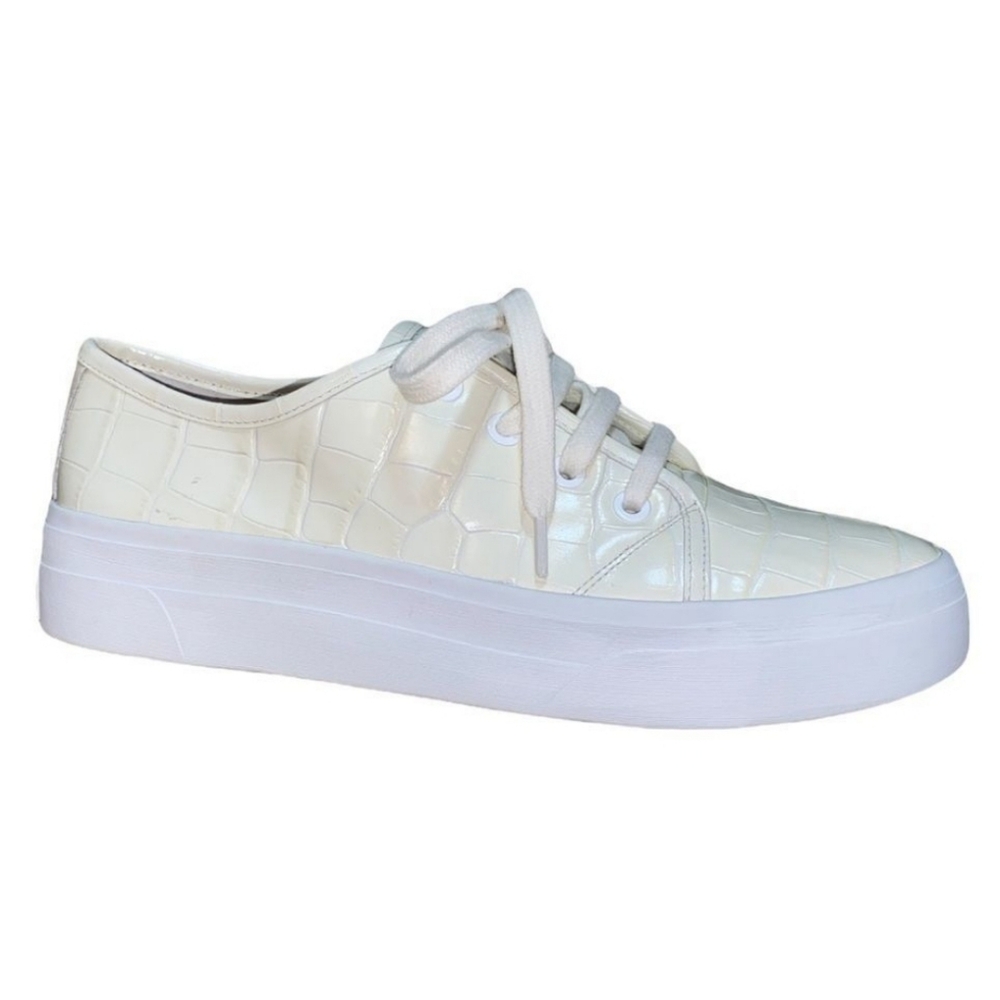 VIA SPIGA Womens Milk Ivory Croc Embossed Cushioned Logo Viola Sneakers NIB